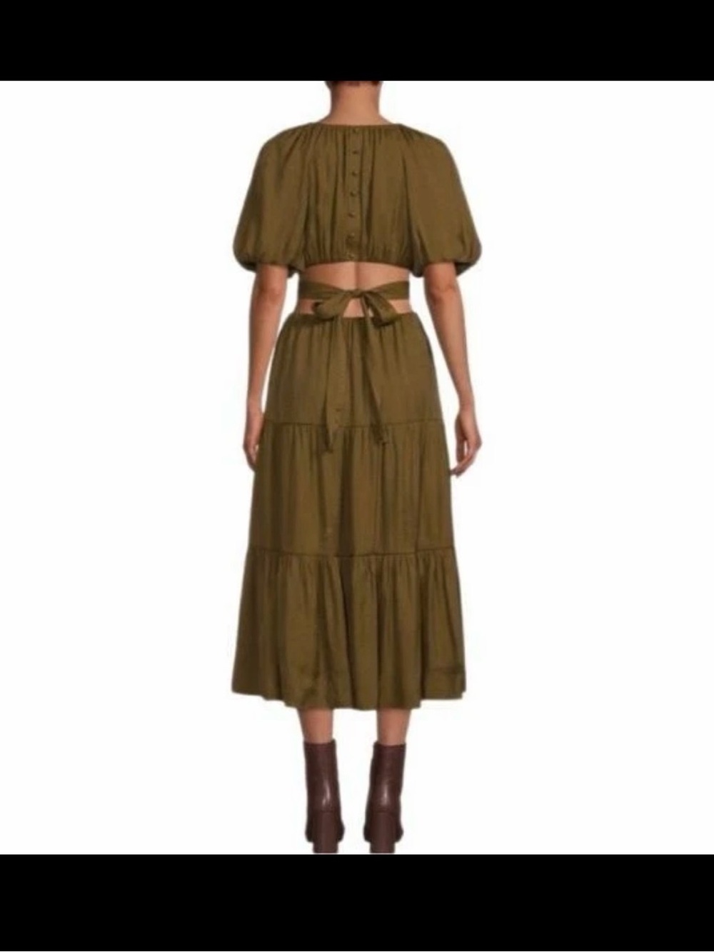 Anthropologie - by the River - Olive Tiered Midi Dress with cutouts NWT